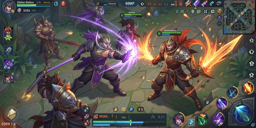 Tangkapan layar menampilkan pertarungan seru dalam game MOBA 99RP.