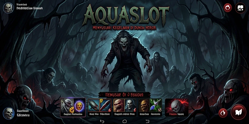 Screenshot gameplay AQUASLOT yang menampilkan atmosfer horor yang mencekam.