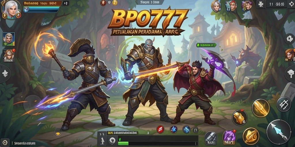 Tampilan seru dari gameplay ARPG BPO777 saat karakter bertarung melawan monster.