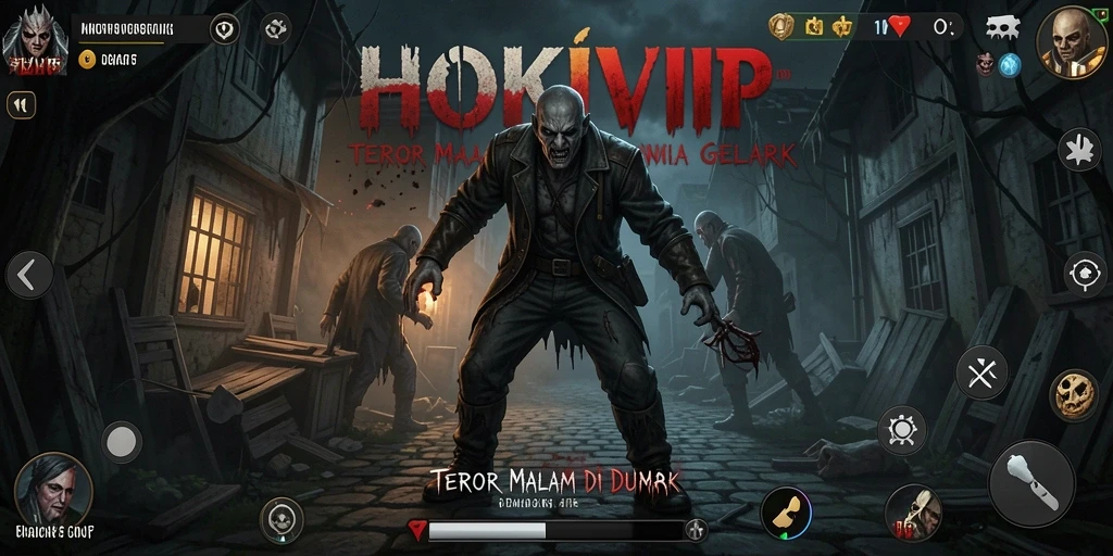 Screenshot HOKIVIP menampilkan suasana gelap dan mencekam saat gameplay.