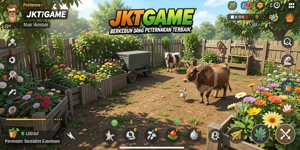 Tampilan gameplay JKTGAME dengan aktivitas berkebun yang seru.
