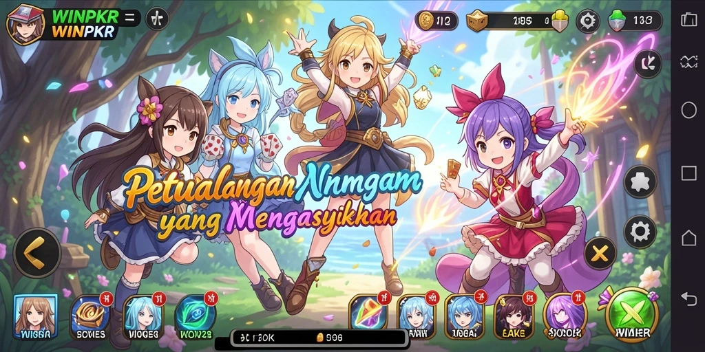 Tampilan gameplay seru dari WINPKR dengan karakter anime yang menakjubkan.